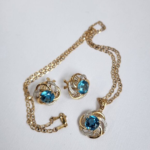 [SOLD] 80's 14K White & Yellow Gold Natural Blue Topaz Hinged Bail Pendant - Picture 15 of 15